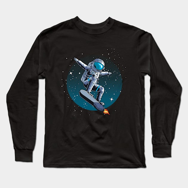 Astronaut skateboarding in space Long Sleeve T-Shirt by Danemilin